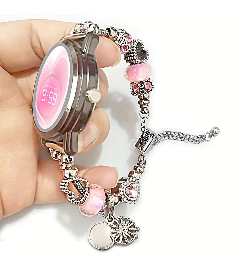 White 20mm Snake Chain Strap With Beads And Charm For Smartwatch Replacement - Image 1