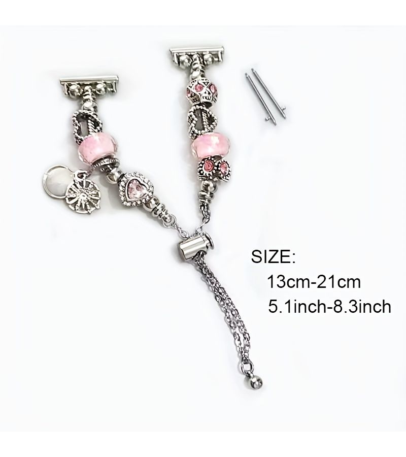 White 20mm Snake Chain Strap With Beads And Charm For Smartwatch Replacement - Image 2