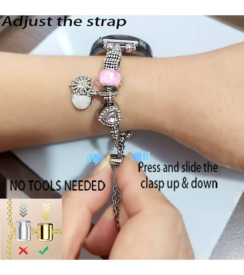 White 20mm Snake Chain Strap With Beads And Charm For Smartwatch Replacement - Image 4