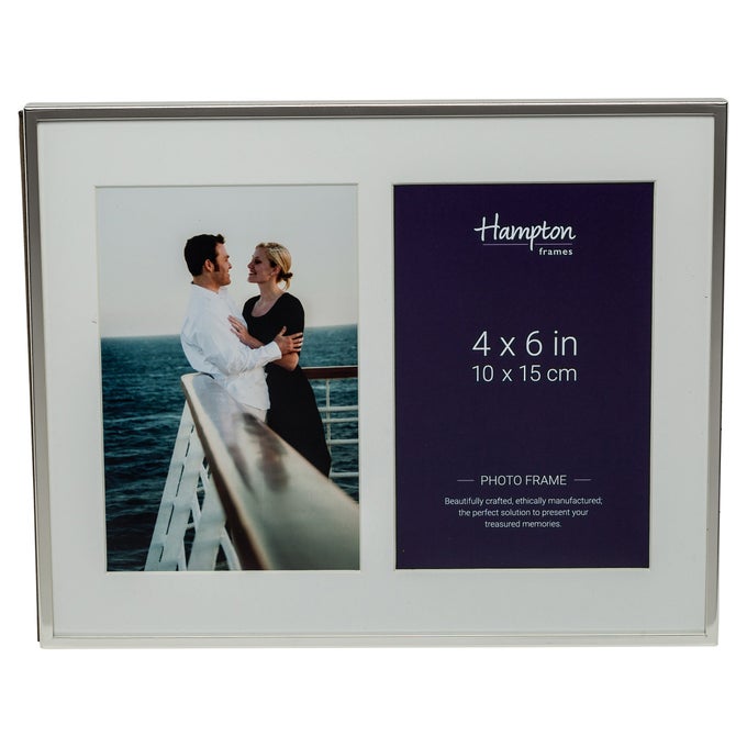 MAYFAIR DOUBLE PHOTO FRAME BSN13804 4X6IN SILVER PLATE 5MM EDGE 25MM BEVEL MOUNT FREESTANDING VELVET BACK DISPLAY FOR PICTURES