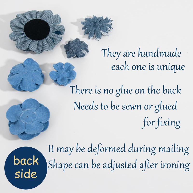 Silvora 6 PCS Denim Fabric Flower Shape Patch Setï¼ŒRibbon Fabric Flowers for Dressesï¼ŒDenim and Flower Decorations Crafts for Party (Dark Blue-1) - Image 4