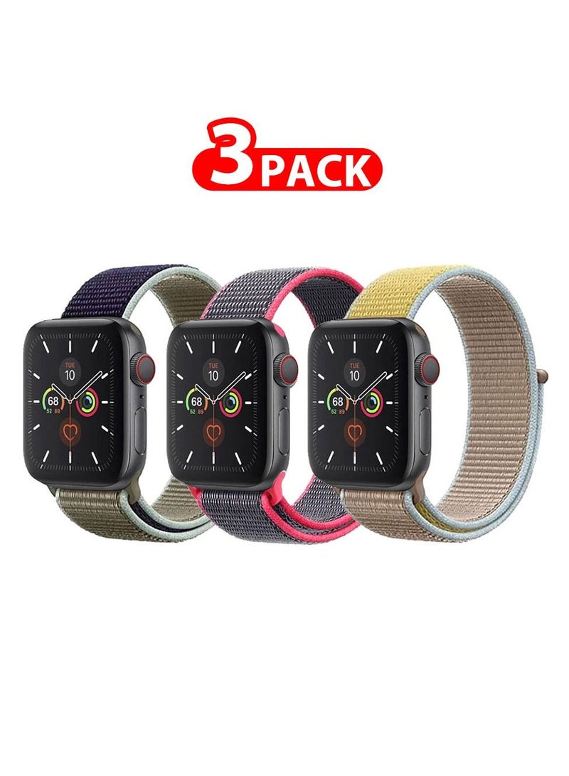 CATANES 3 Pack For Apple Watch 41mm 40mm 38mm Nylon Sport Loop Band Compatible With iWatch Series 7 SE 6 5 4 3 2 1 Men Women Braided Stretchy Nylon Loop Bands - Image 1