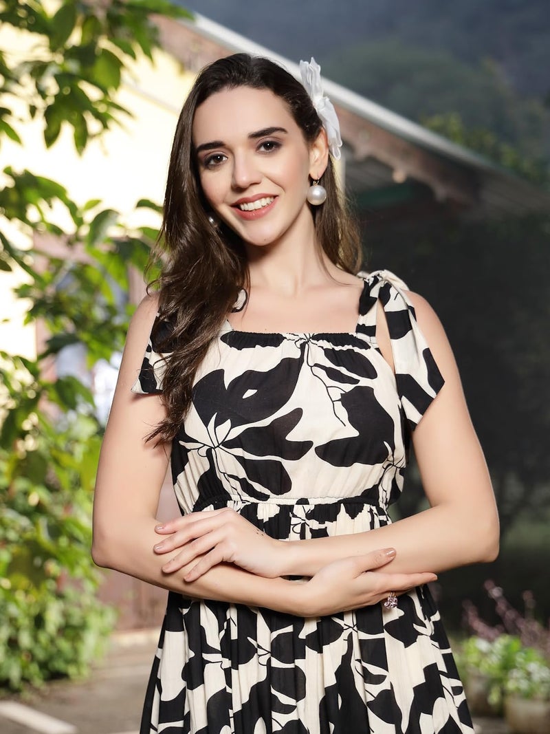 Stylum Women's Printed Cotton Tiered Dress Black - Image 4