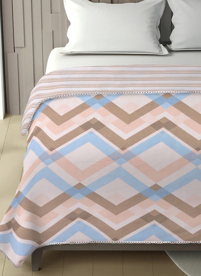 Arrabi Peach-Coloured & Blue Geometric Printed Mild Winter Dohar - Image 3