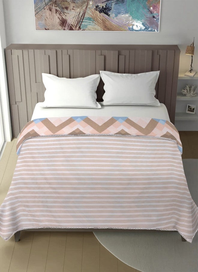 Arrabi Peach-Coloured & Blue Geometric Printed Mild Winter Dohar - Image 2
