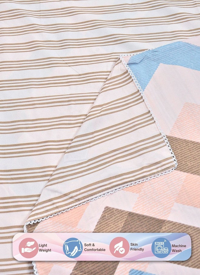 Arrabi Peach-Coloured & Blue Geometric Printed Mild Winter Dohar - Image 5