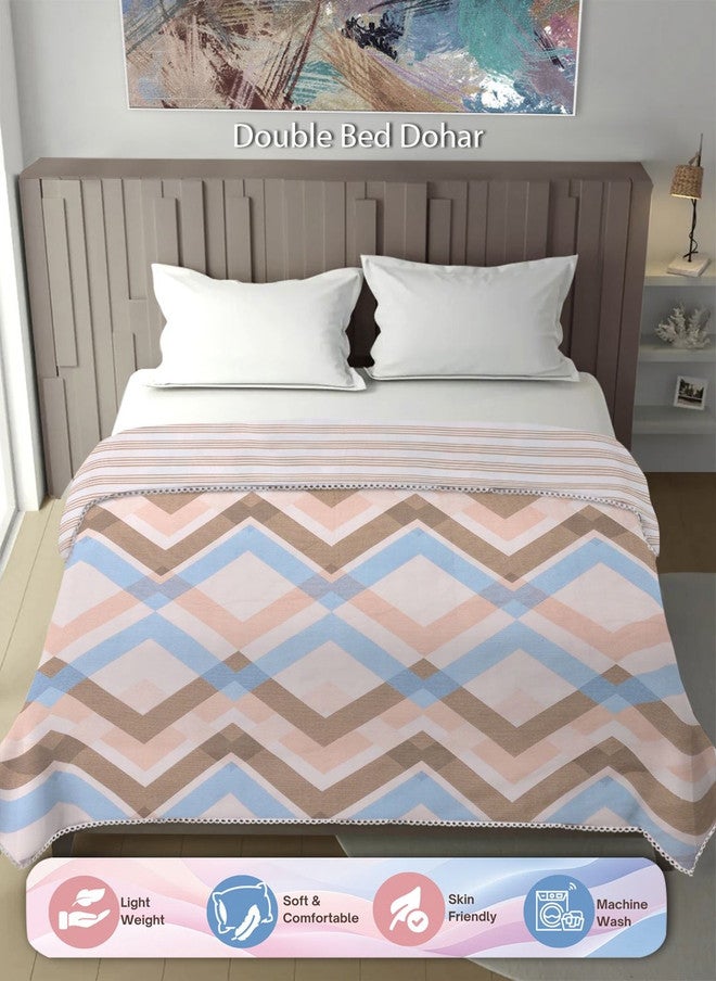 Arrabi Peach-Coloured & Blue Geometric Printed Mild Winter Dohar - Image 1