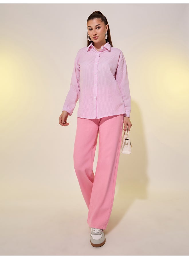 Take Two Take Two Seer Sucker Striped Long Sleeve Oversized Shirt  - Image 2