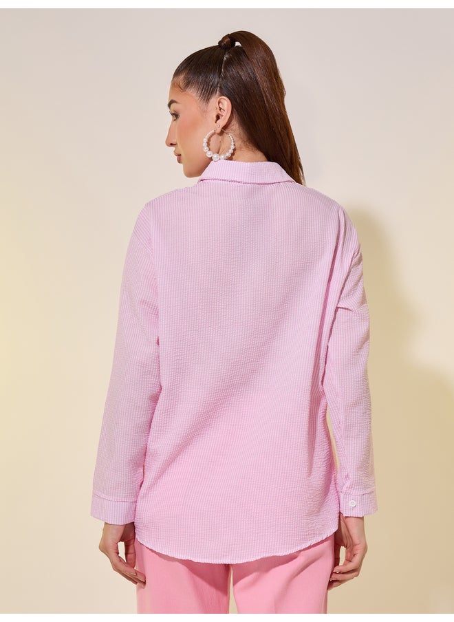 Take Two Take Two Seer Sucker Striped Long Sleeve Oversized Shirt  - Image 4