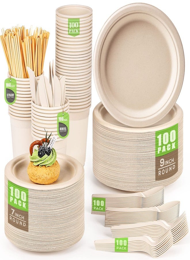 Gezond Compostable Paper Plates - 700pcs Biodegradable Heavy-duty Brown Plates Set for Party - Image 1