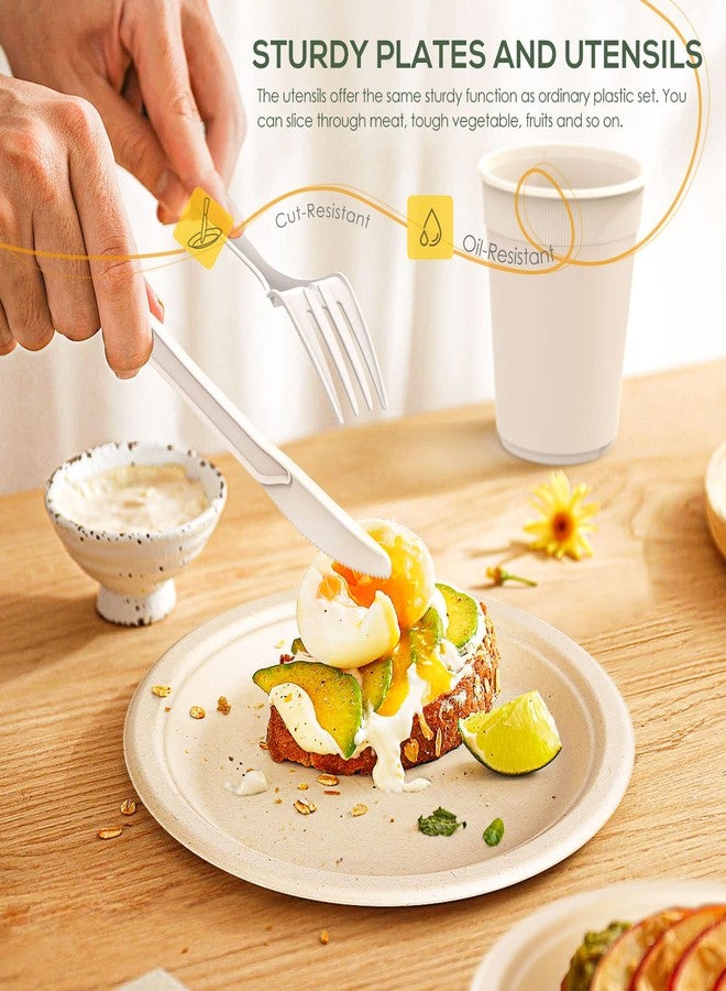 Gezond Compostable Paper Plates - 700pcs Biodegradable Heavy-duty Brown Plates Set for Party - Image 4