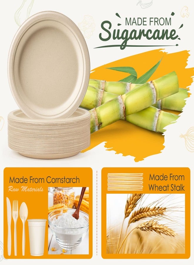 Gezond Compostable Paper Plates - 700pcs Biodegradable Heavy-duty Brown Plates Set for Party - Image 3
