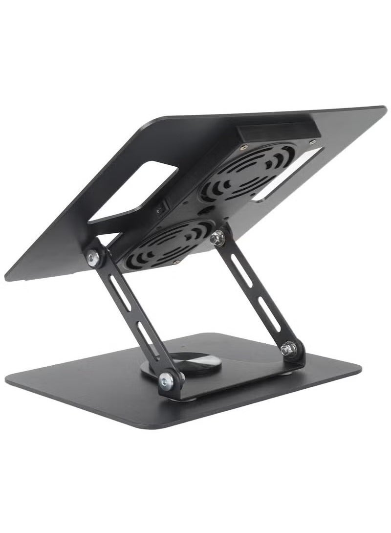 ELTRAZONE 360° Rotatable Laptop Stand with Cooling Fans – Adjustable Aluminum Riser for 11" to 17.3" Laptops – Ergonomic, Foldable, and Anti-Slip Design with Heat Ventilation – Sleek Black Finish for Desk, Home, and Office Use - Image 3