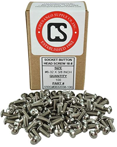Chenango Supply Stainless #6-32 x 3/8" (3/8" to 2" Available) Socket Button Head Cap Screws, Full Thread, Hex Drive, Stainless Steel 18-8, Machine Thread (6-32 x 3/8") - Image 4