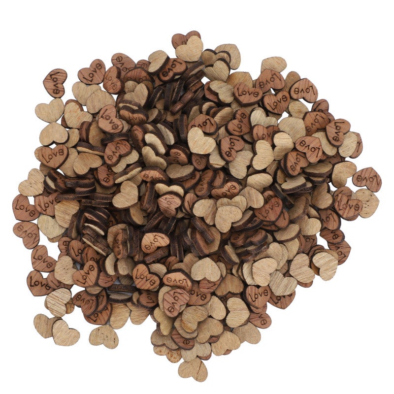Wooden Heart Confetti 300 Pieces Love Engraved Natural Wood Hearts - Flat Design for DIY Crafts Wedding Decorations - Decorative Wooden Shapes for Valentine's Day - Image 3