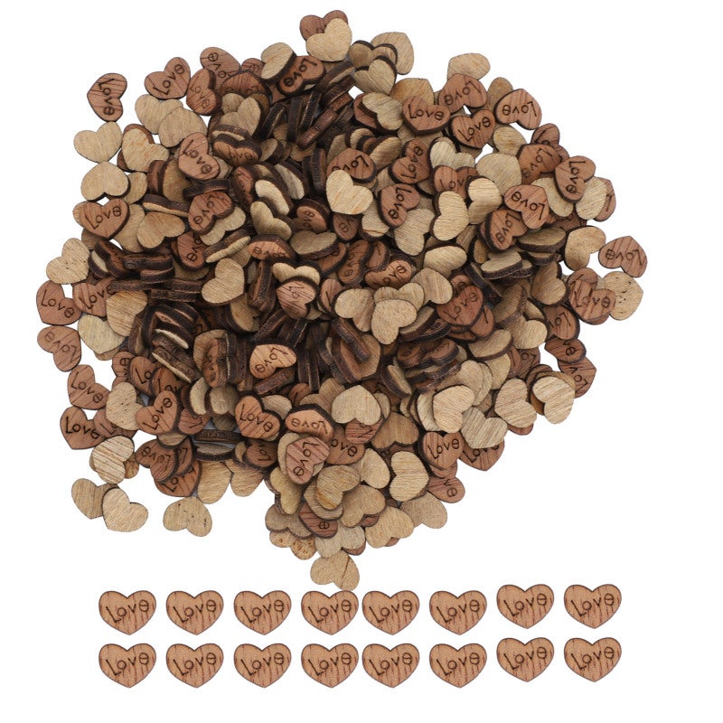 Wooden Heart Confetti 300 Pieces Love Engraved Natural Wood Hearts - Flat Design for DIY Crafts Wedding Decorations - Decorative Wooden Shapes for Valentine's Day - Image 1