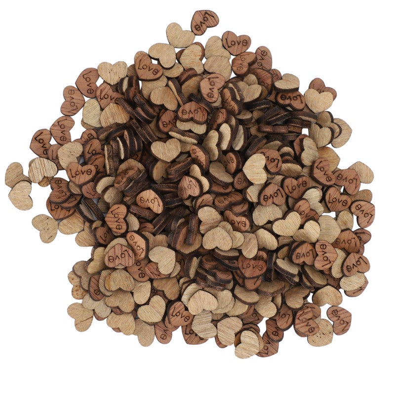 Wooden Heart Confetti 300 Pieces Love Engraved Natural Wood Hearts - Flat Design for DIY Crafts Wedding Decorations - Decorative Wooden Shapes for Valentine's Day - Image 5