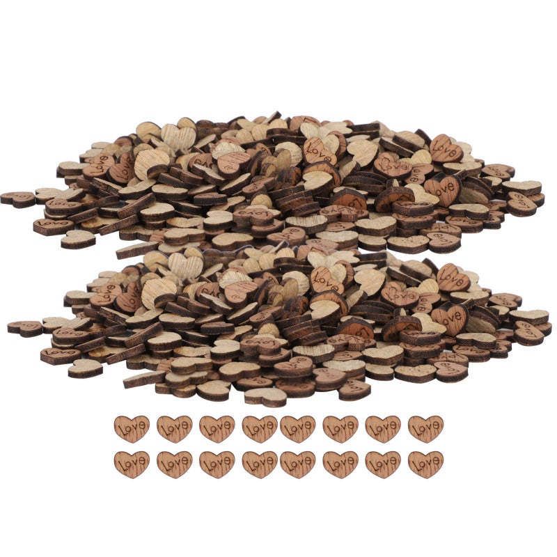 Wooden Heart Confetti 300 Pieces Love Engraved Natural Wood Hearts - Flat Design for DIY Crafts Wedding Decorations - Decorative Wooden Shapes for Valentine's Day - Image 2