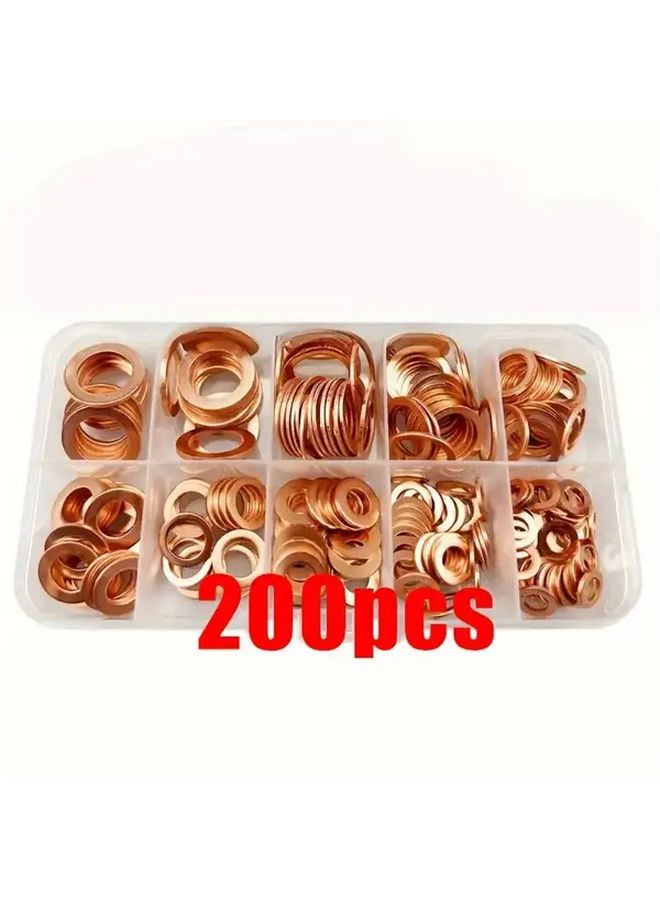 200pcs Copper Seals Kit Flat Washer Nuts Bolts Complete Set in Sturdy Box - Image 1