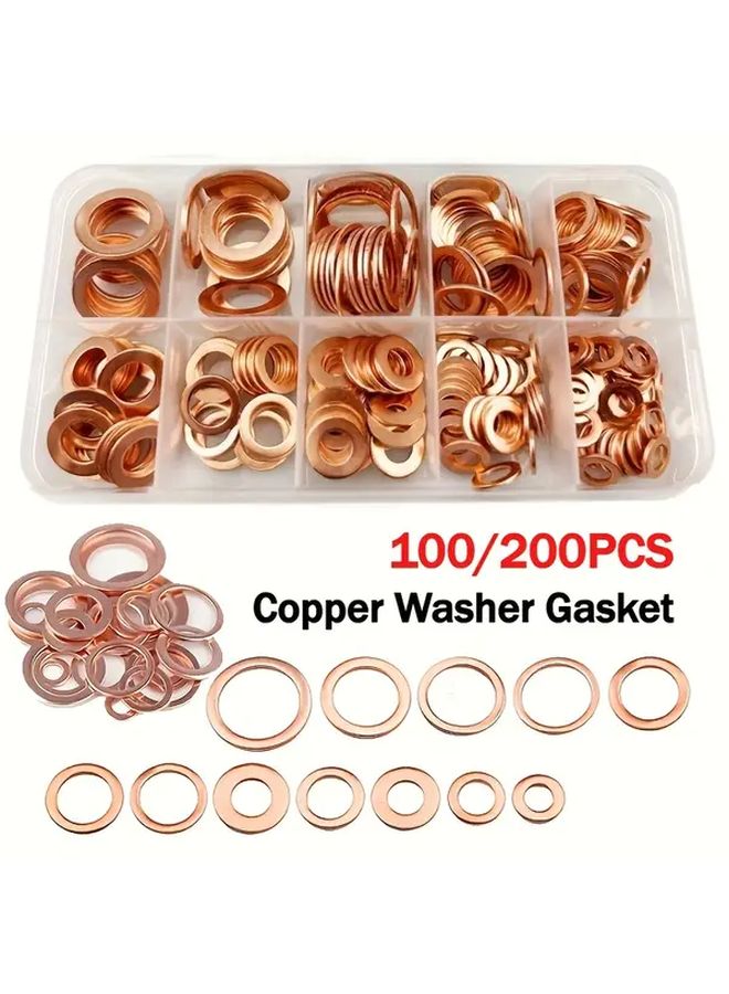 200pcs Copper Seals Kit Flat Washer Nuts Bolts Complete Set in Sturdy Box - Image 5
