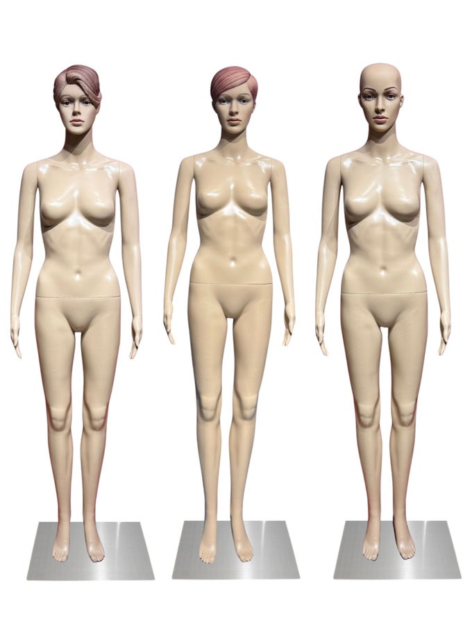 MANNEQUIN FULL BODY FEMALE TORSO BODY  177 CM DISPLAY MANIKIN STAND WITH ASSORTED HEAD STYLE, 360 ROTATABLE DETACHABLE PARTS, PLASTIC MANNEQUIN STABLE METAL BASE FOR CLOTHING STORES - ONLY 1PC