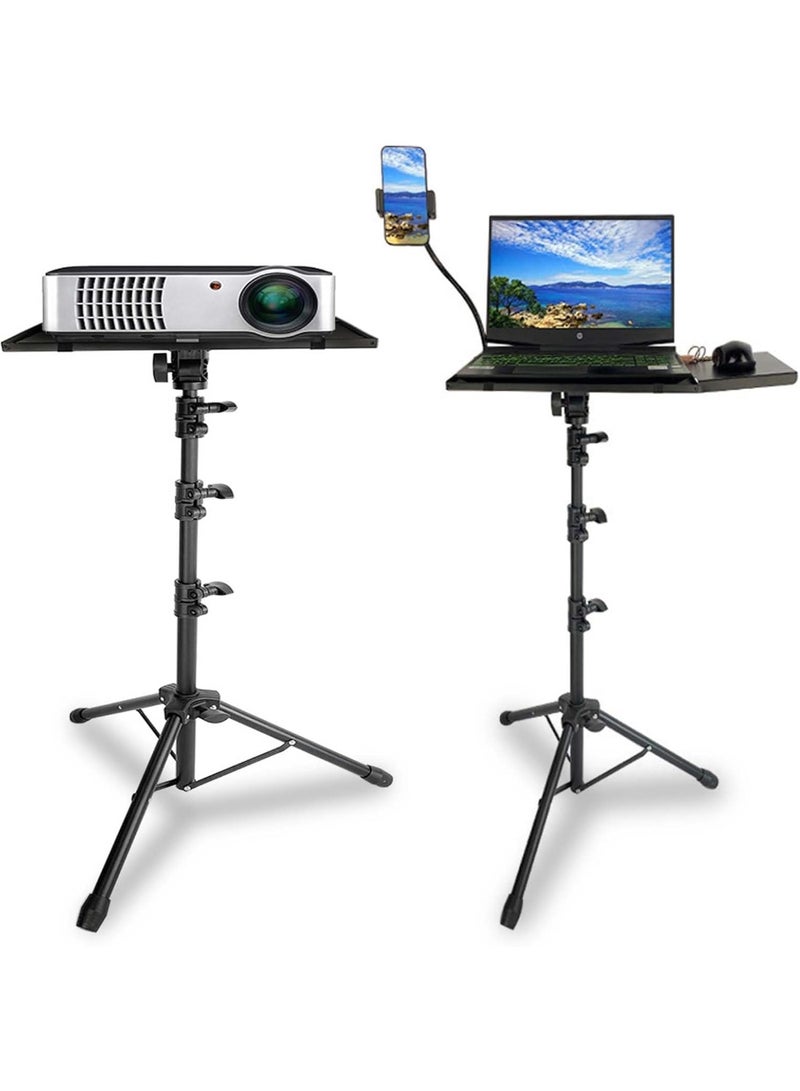 EqiEch Projector Stand Tripod with Mouse Tray & Phone Holder, Adjustable Laptop Tripod Stand Foldable Height 23''-63'', Multi-Purpose Floor Stand for Projector, Laptop, DJ, Office, Stage, Podium, Home Use - Image 1