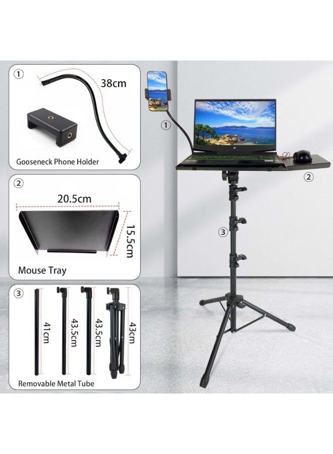 EqiEch Projector Stand Tripod with Mouse Tray & Phone Holder, Adjustable Laptop Tripod Stand Foldable Height 23''-63'', Multi-Purpose Floor Stand for Projector, Laptop, DJ, Office, Stage, Podium, Home Use - Image 5