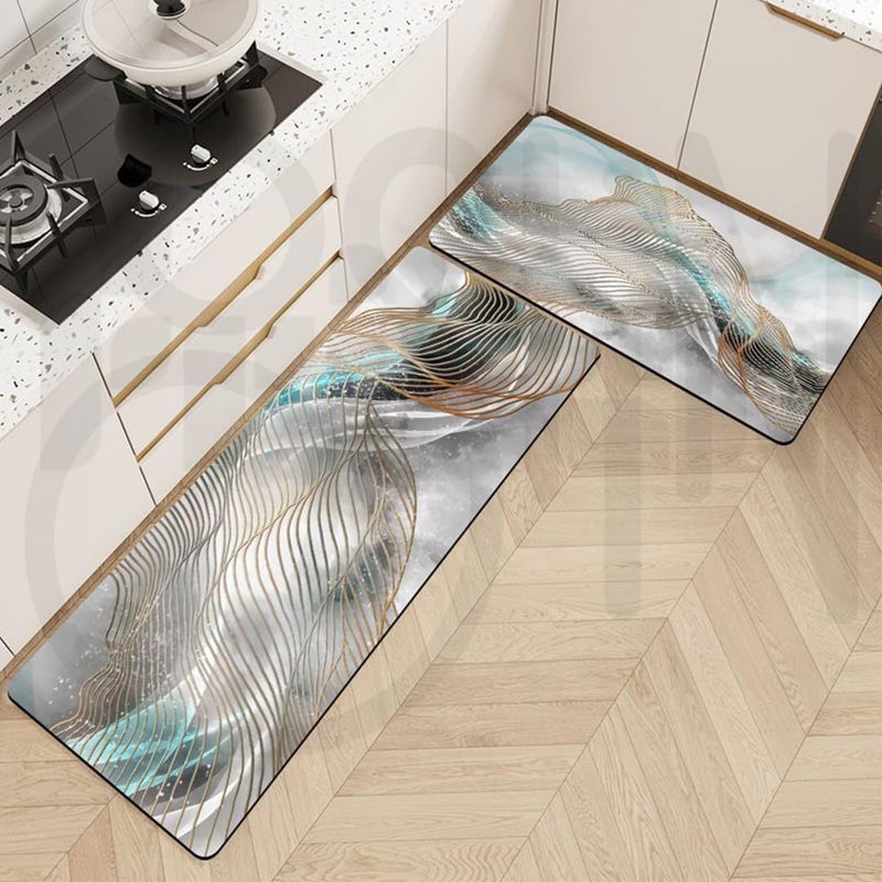 Ostin Kitchen Anti Fatigue Mat Set of 2 Non Skid Waterproof Cushioned Kitchen Floor Mat Vintage Comfort Standing Desk Office Mat Farmhouse Kitchen Runner Mat for Laundry Abstract Art - Image 2