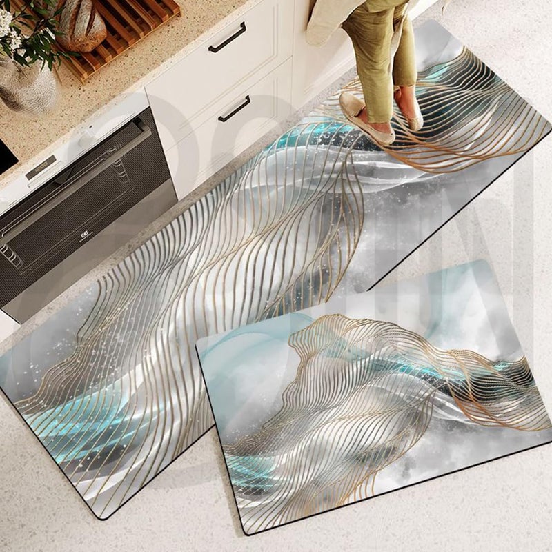Ostin Kitchen Anti Fatigue Mat Set of 2 Non Skid Waterproof Cushioned Kitchen Floor Mat Vintage Comfort Standing Desk Office Mat Farmhouse Kitchen Runner Mat for Laundry Abstract Art - Image 3