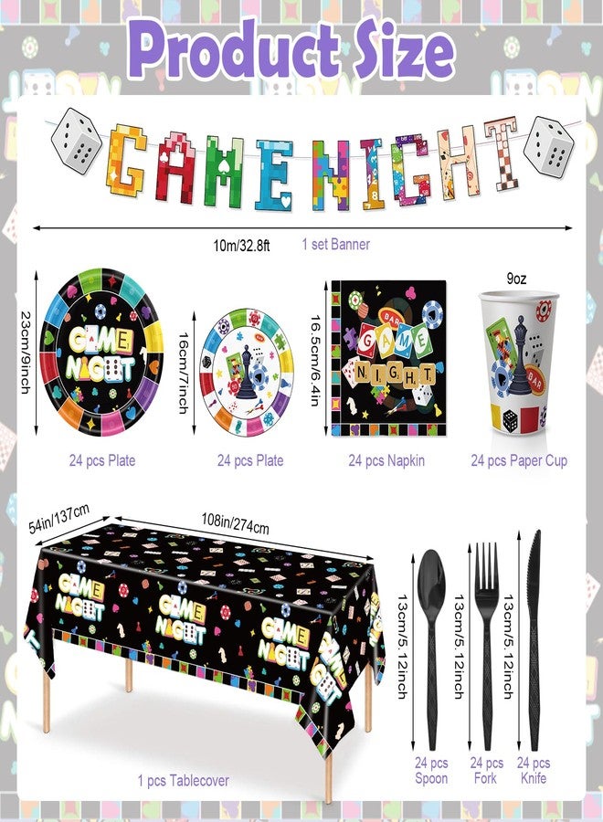 Hokoad 170Pcs Family Game Night Party Decorations Tableware, Disposable Game Night Decorations Plates Napkins Cup Banner Tablecloth, Board Games Party Decorations for Birthday, Serves 24 - Image 2