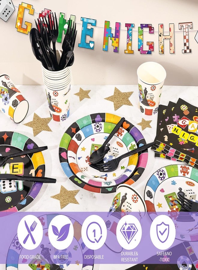 Hokoad 170Pcs Family Game Night Party Decorations Tableware, Disposable Game Night Decorations Plates Napkins Cup Banner Tablecloth, Board Games Party Decorations for Birthday, Serves 24 - Image 3