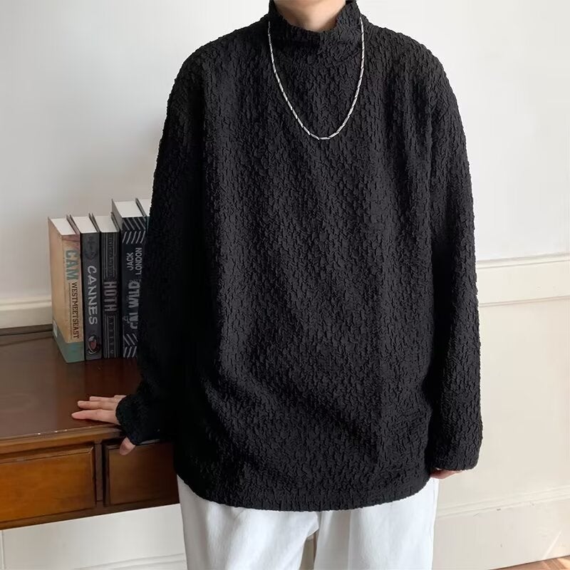 Turtleneck Long Sleeve T-Shirt Men'S And Women'S Loose Casual Japanese Couple'S Inner Base Shirt Handsome Q