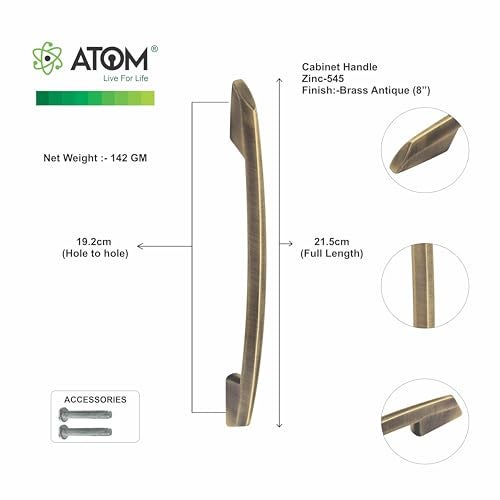 Atom 8.5 inch Zinc Cabinet Pull Handle | Antique Finish | Classic Cabinet Pull Handle for Wardrobe Drawer | Model 545 | Pack of 10 - Image 5
