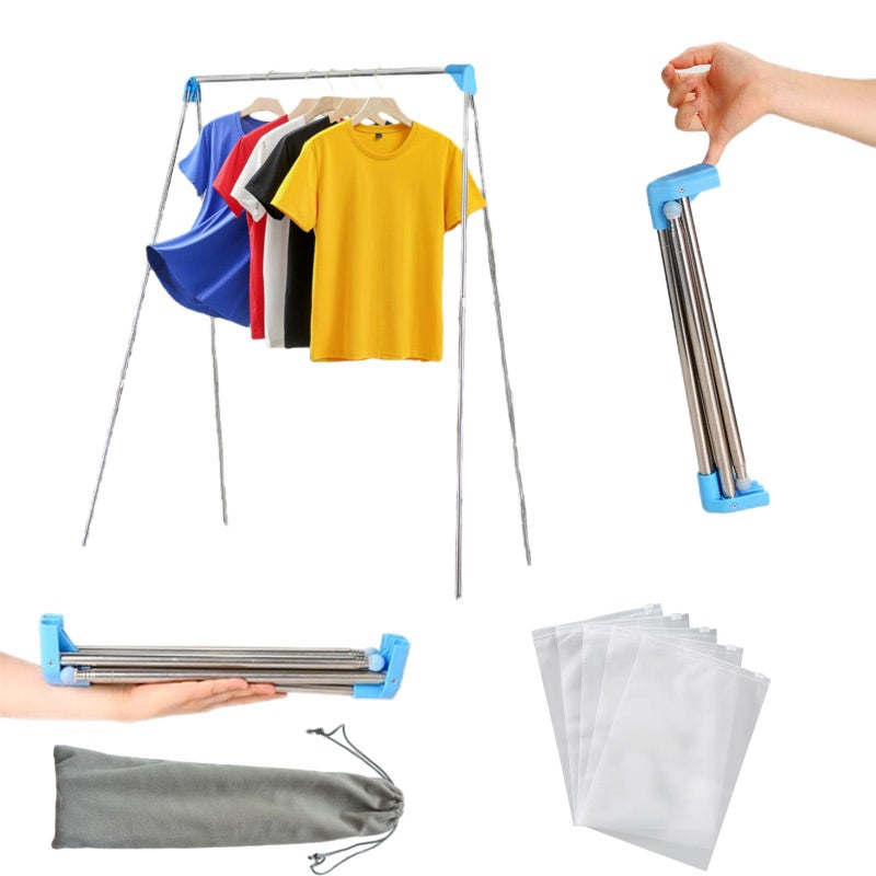 Portable Travel Garment Rack Compact Stainless Steel Foldable Mini Drying Clothes Rack for Travel Camping Hotel Room Laundry Dance Costume Indoor Outdoor Regular