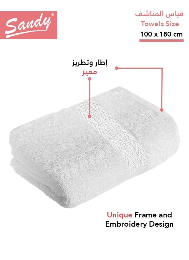 Sandy Sandy Extra Large Bath Towel Premium Hotel Quality 100% Cotton Made in Egypt, Soft Quick Drying and Highly Absorbent (100x180 cm) - White  - Image 2