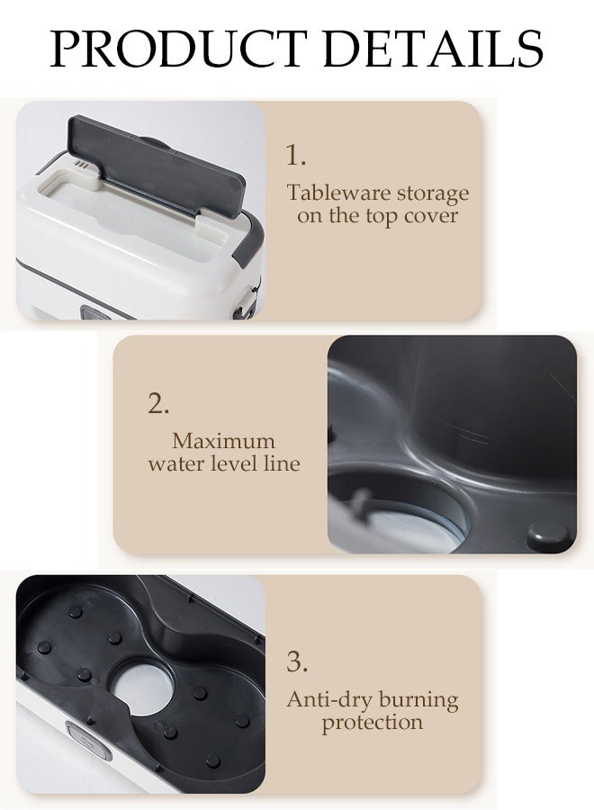 DUNISO Double-layer Electric Lunch Box with handle Heated Food Warmer Heated Lunch Box 304 stainless steel Leakproof Electric Thermal Lunch Box Multi-Function Self Cooking Food Warmer Lunchbox for Office - Image 5