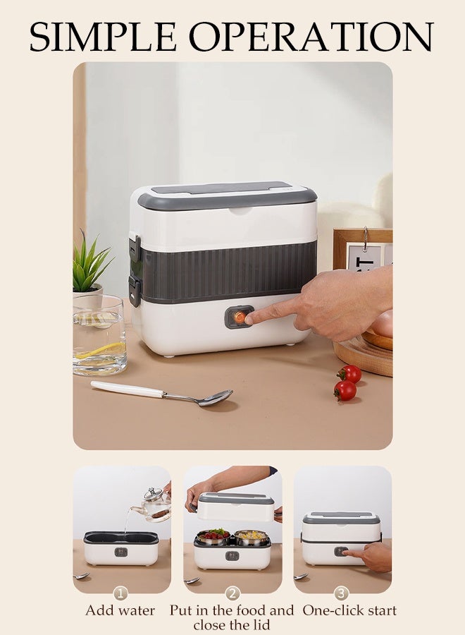 DUNISO Double-layer Electric Lunch Box with handle Heated Food Warmer Heated Lunch Box 304 stainless steel Leakproof Electric Thermal Lunch Box Multi-Function Self Cooking Food Warmer Lunchbox for Office - Image 3