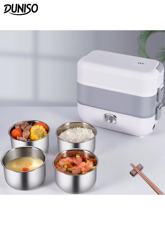 DUNISO Double-layer Electric Lunch Box with handle Heated Food Warmer Heated Lunch Box 304 stainless steel Leakproof Electric Thermal Lunch Box Multi-Function Self Cooking Food Warmer Lunchbox for Office - Image 1