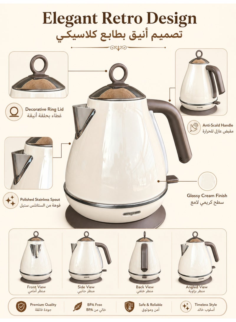 Three sheep Electric Tea Kettle, 1.7L Hot Water Boiler Heater Pot, Retro Small Electric Kettle, 100% Stainless Steel BPA Free Electric Teapot, Auto Shut-Off & Boil-Dry Protection - Image 2