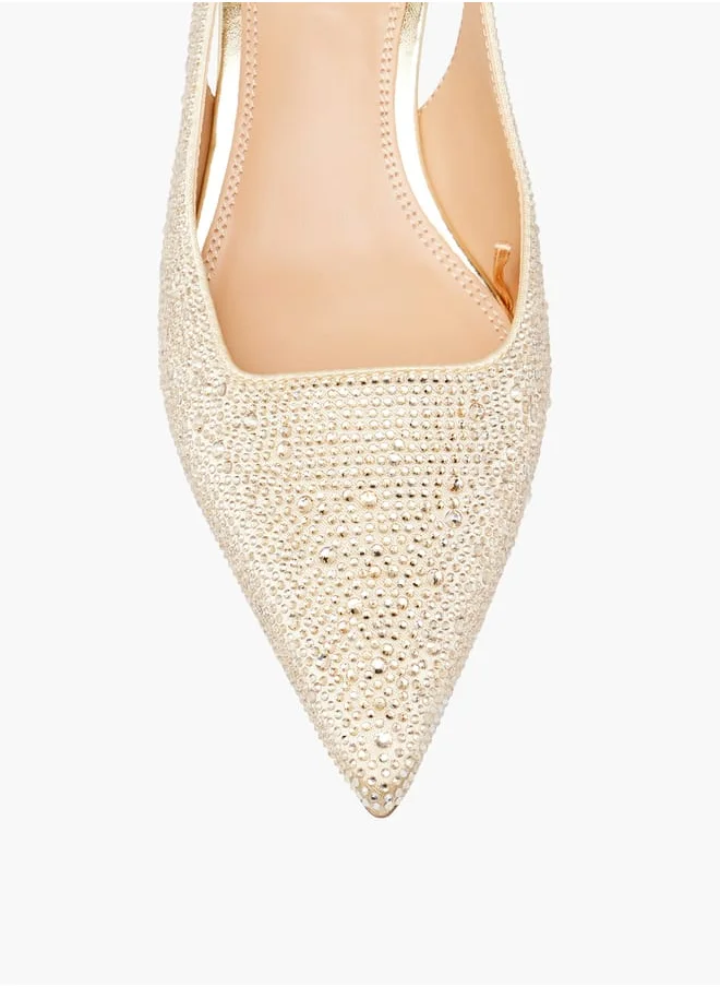 ايل Womens Embellished Slingback Shoes With Kitten Heels
