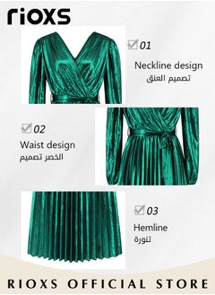 Women's Charming Bright Green Pleated Dress Waist Wrap Slimming Long-sleeved Evening Dress Party Elegant Dress for Ladies - pzsku/Z4CDE5A7FFE8C84AF642FZ/45/_/1720667042/786ac92d-66c6-4f72-9cc4-9ccac9fcc990