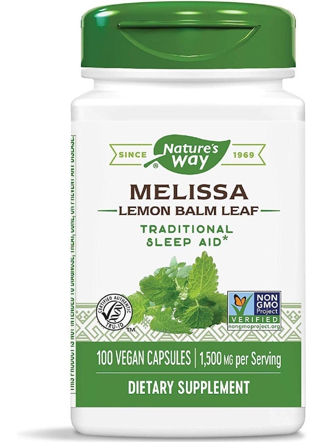 Nature's Way Melissa Lemon Balm Leaf, Traditional Sleep Aid - 1500mg per serving, 100 Vegan Capsules.