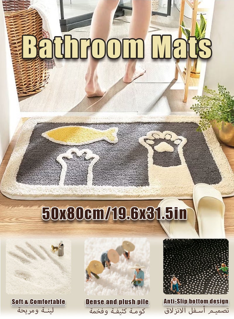 سجادة حمام، سجادة حمام غير قابلة للانزلاق (50 × 80 سم/19.7 × 31.5 بوصة)، تصميم مخلب قطة لطيف وسمكة صفراء، سجادة أرضية ناعمة ماصة سريعة الجفاف من الألياف الدقيقة للحمام والدش وحوض الاستحمام والمرحاض، سجادة حمام فاخرة قابلة للغسل، سجادة متينة مضادة للانزلاق وامتصاص الماء للمنزل والفندق والمنتجع الصحي والأطفال والحيوانات الأليفة - Image 1
