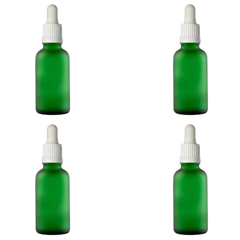 Devinez (Pack of 4) Multipurpose Refillable Green Color Frost Round Glass Bottle, 30 ml with White Glass Dropper for Cosmetics, Serum, Essential Oils, Blends, Skin Care, Travel, Toners & DIY - Image 1