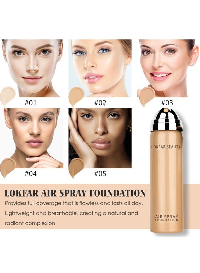 LOKFAR AirBrush Foundation Spray, Silky Mist Foundation Spray Makeup Set with Brush, Full Coverage Foundation for Smooth Radiant Finish, Formula Breathable Lightweight Hydrating | #02 Nude - Image 3