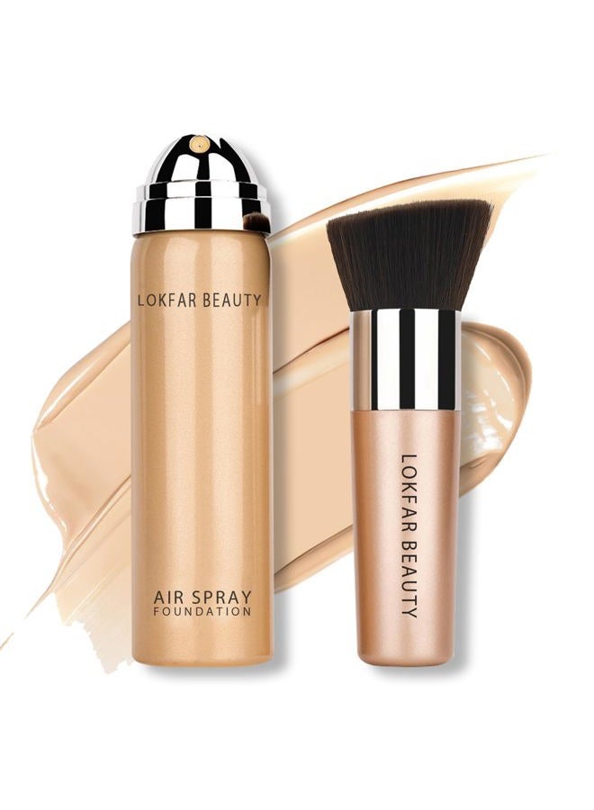 LOKFAR AirBrush Foundation Spray, Silky Mist Foundation Spray Makeup Set with Brush, Full Coverage Foundation for Smooth Radiant Finish, Formula Breathable Lightweight Hydrating | #02 Nude - Image 1
