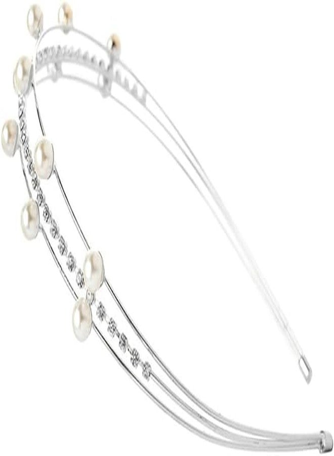 El Regalo Fancy Party 3 Layers Hairband for Girls & Women - Bridal, Wedding Party Pearl AD Hairband (Silver) - Image 3