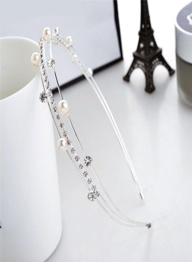 El Regalo Fancy Party 3 Layers Hairband for Girls & Women - Bridal, Wedding Party Pearl AD Hairband (Silver) - Image 5