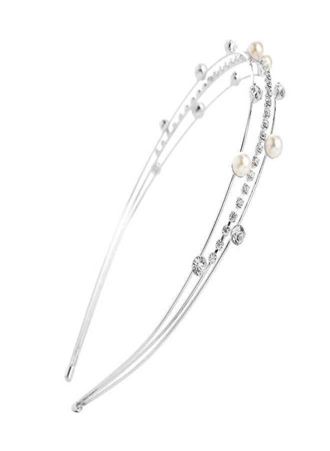 El Regalo Fancy Party 3 Layers Hairband for Girls & Women - Bridal, Wedding Party Pearl AD Hairband (Silver) - Image 1