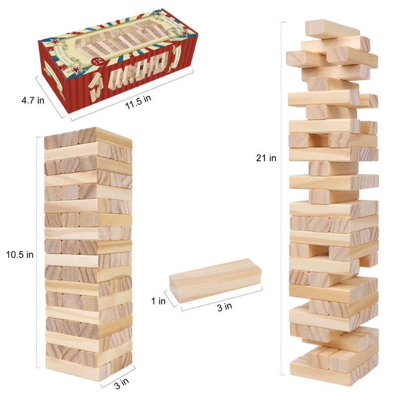 GOTHINK Tumble Tower Game for Kids and Adults, 54pcs Wooden Board Stacking Game for Family Games Night, Classical Wood Blocks Game, Standard Size - Image 2